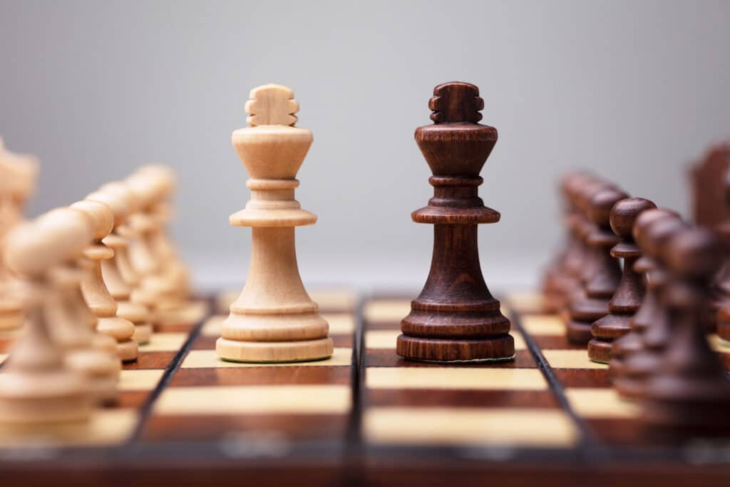 Chessboard: White and black kings face off